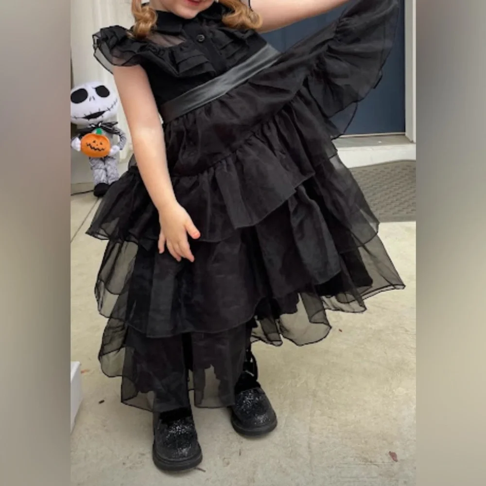 Black Layered Tulle Kids Party Dress